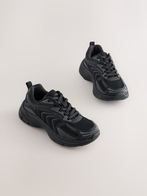 Black Standard Fit (F) Elastic Lace Trainers