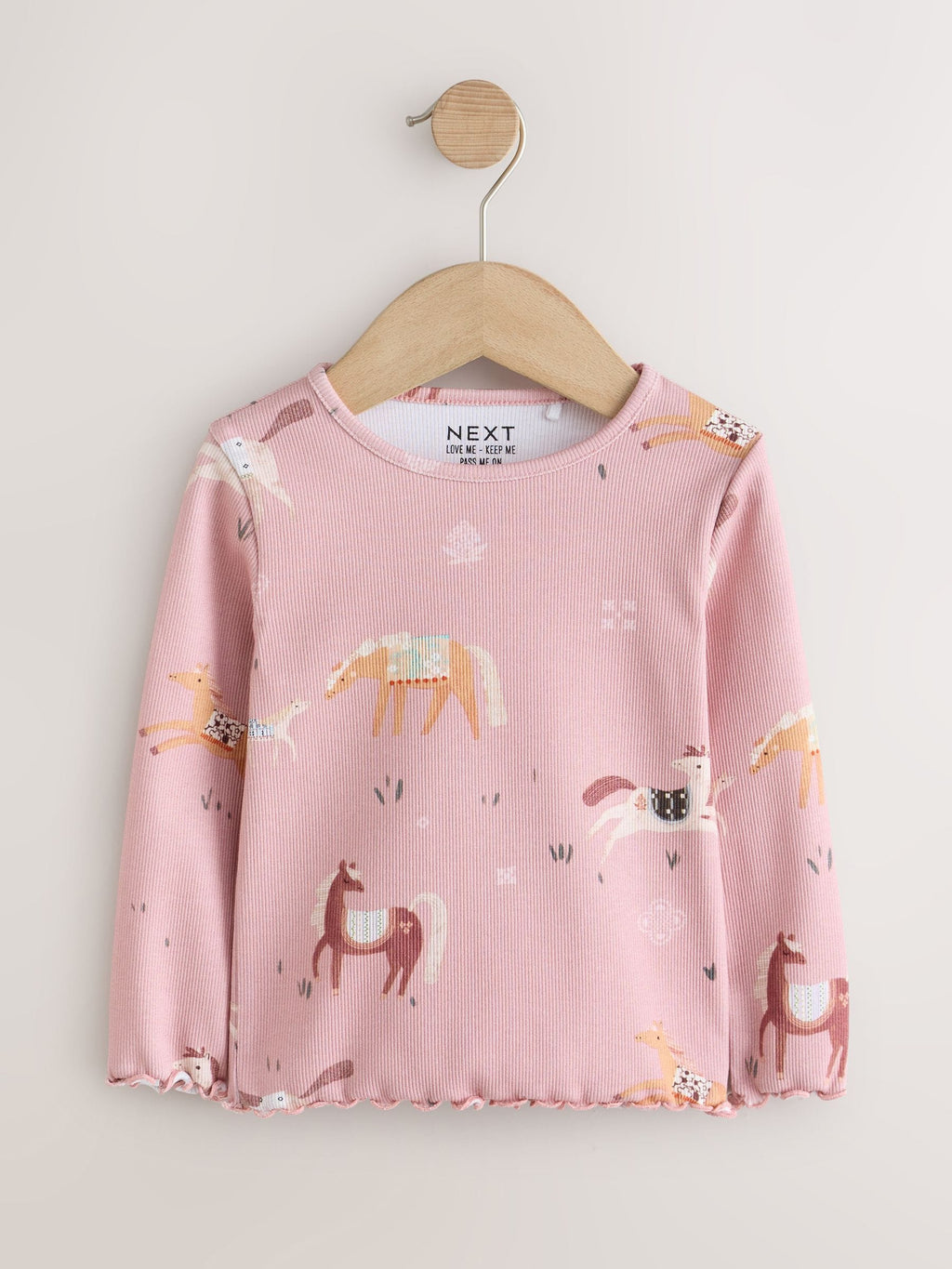 Brown/Cream Horse Long Sleeve Ribbed Tops 5 Pack (3mths-7yrs)