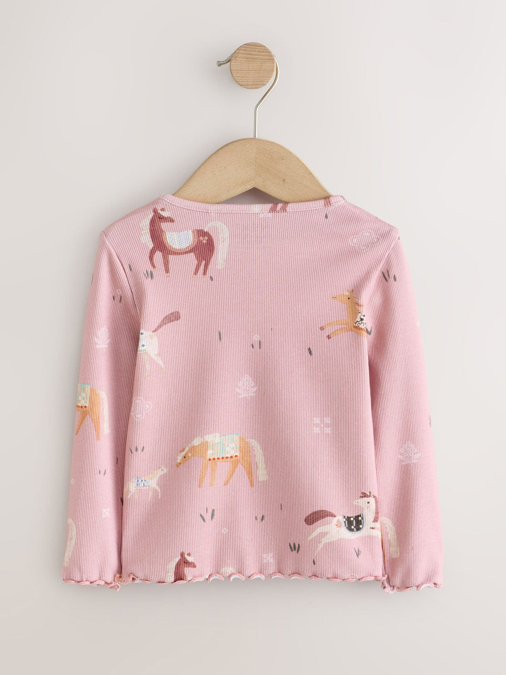 Brown/Cream Horse Long Sleeve Ribbed Tops 5 Pack (3mths-7yrs)