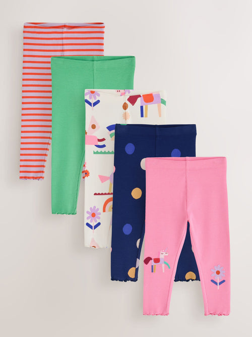 Pink Rainbow Horse Ribbed Leggings 5 Pack (3mths-7yrs)