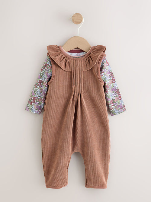 Chocolate Brown Corduroy Baby Long Sleeve Bodysuit And Dungarees Set 2 Piece (0mths-2yrs)