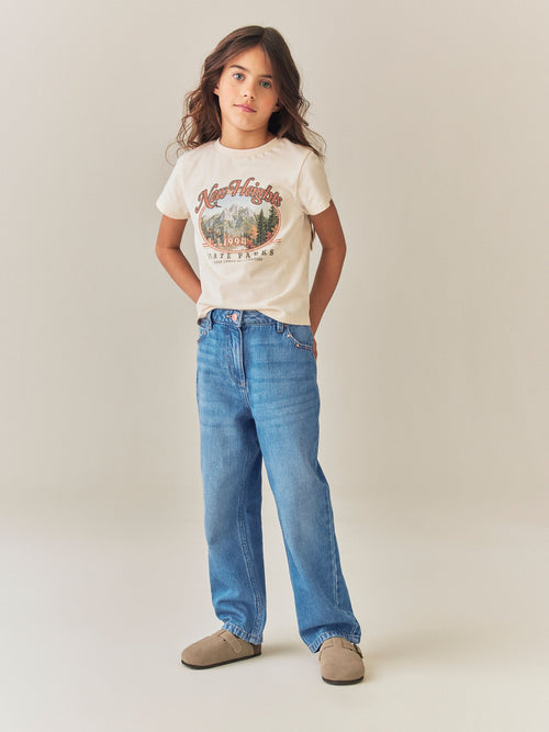 Mid Wash Stud Pocket Detail Straight Leg Jeans (3-16yrs)