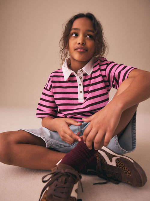 Pink Stripe Short Sleeve Rugby Top (3-16yrs)