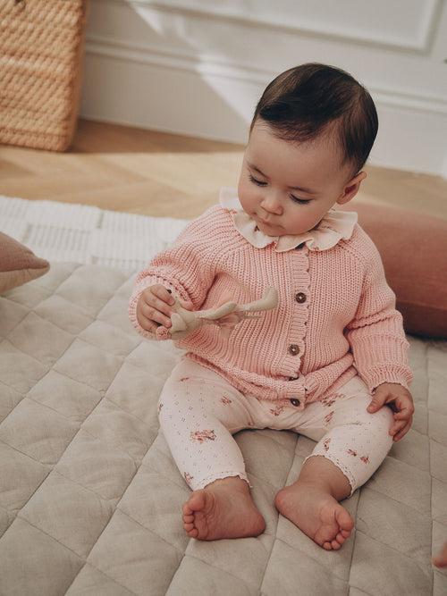 White Floral Bodysuit, Legging with Pink Knitted Cardigan Baby 3 Piece Set (0mths-2yrs)