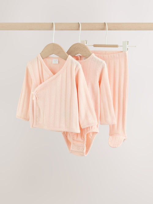 Pink Pointelle Bodysuit Leggings And Cardigan Baby Set 3 Piece (0-9mths)