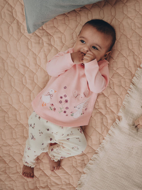 Pink Bunny Long Sleeve Top and Leggings Baby 2 Piece Set (0mths-2yrs)