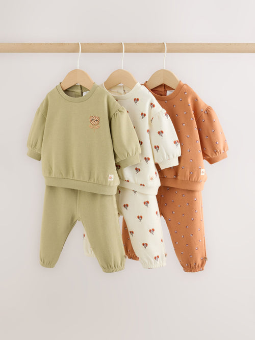 Green Floral Baby Sweat Top And Joggers 6 Pack (0mths-2yrs)