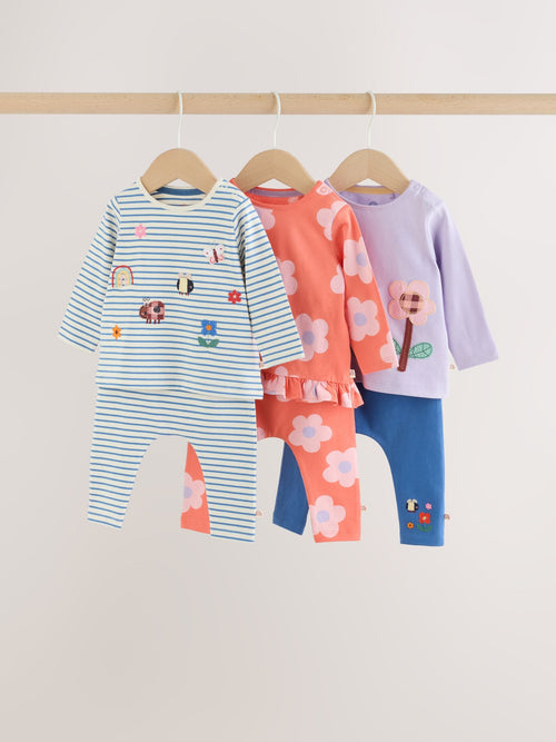 Navy Stripe Long Sleeve T-Shirt And Leggings Baby 6 Piece Set (0mths-2yrs)