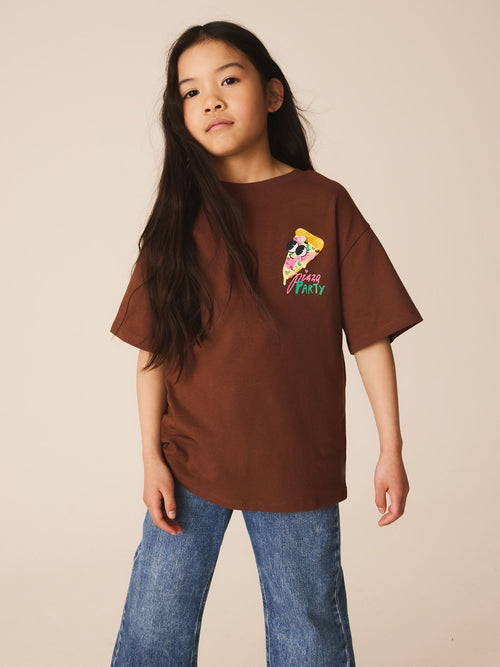 Brown Pizza Oversized Sequin Graphic T-Shirt (3-16yrs)