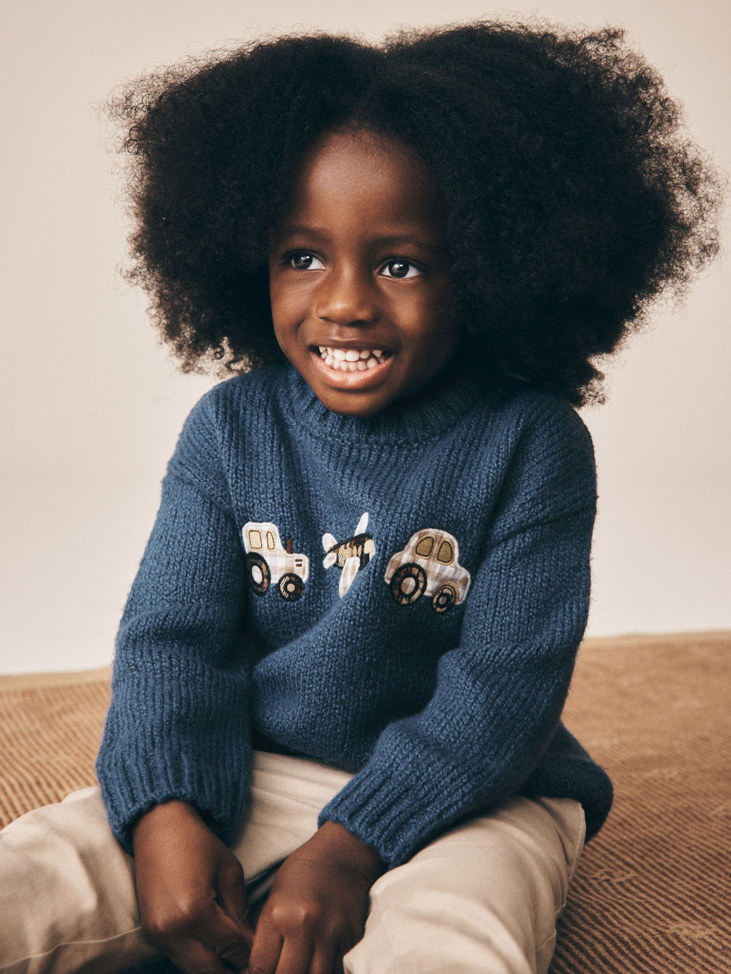 Navy Blue Transport Character Knitted Crew Neck Jumper (3mths-7yrs)