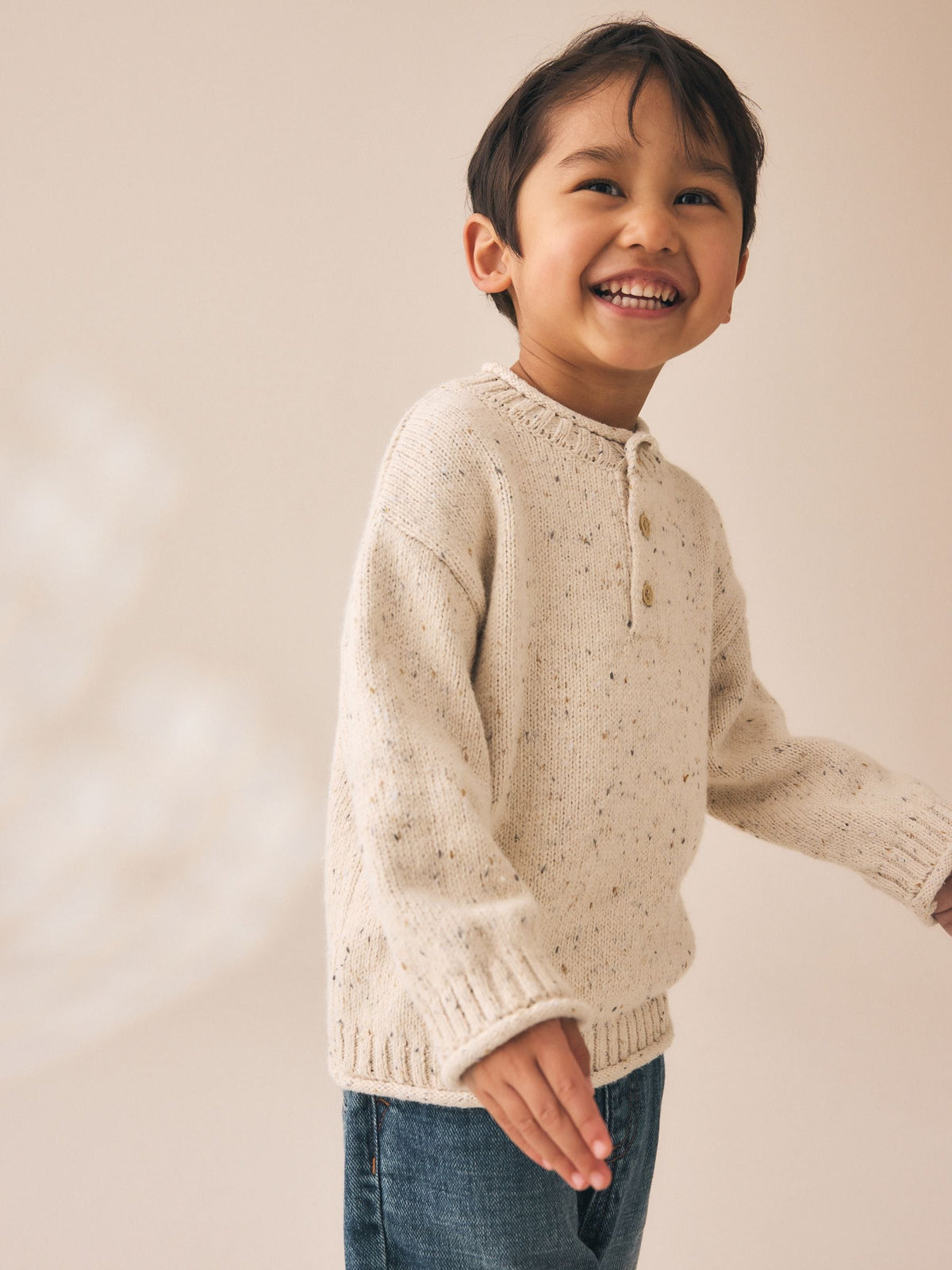 Neutral Knitted Henley Jumper (3mths-7yrs)