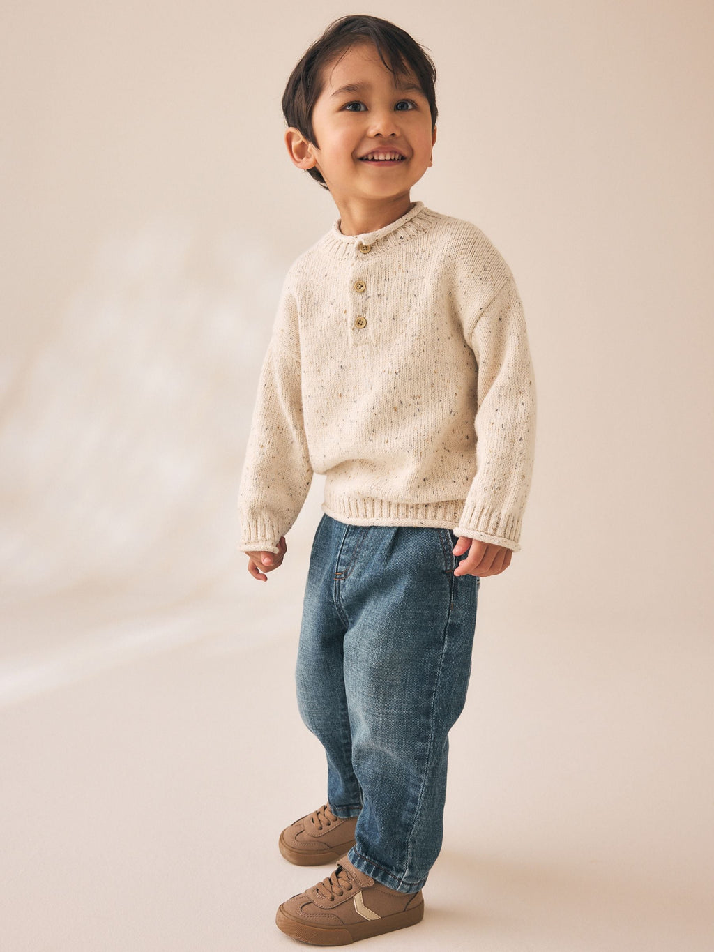 Neutral Knitted Henley Jumper (3mths-7yrs)