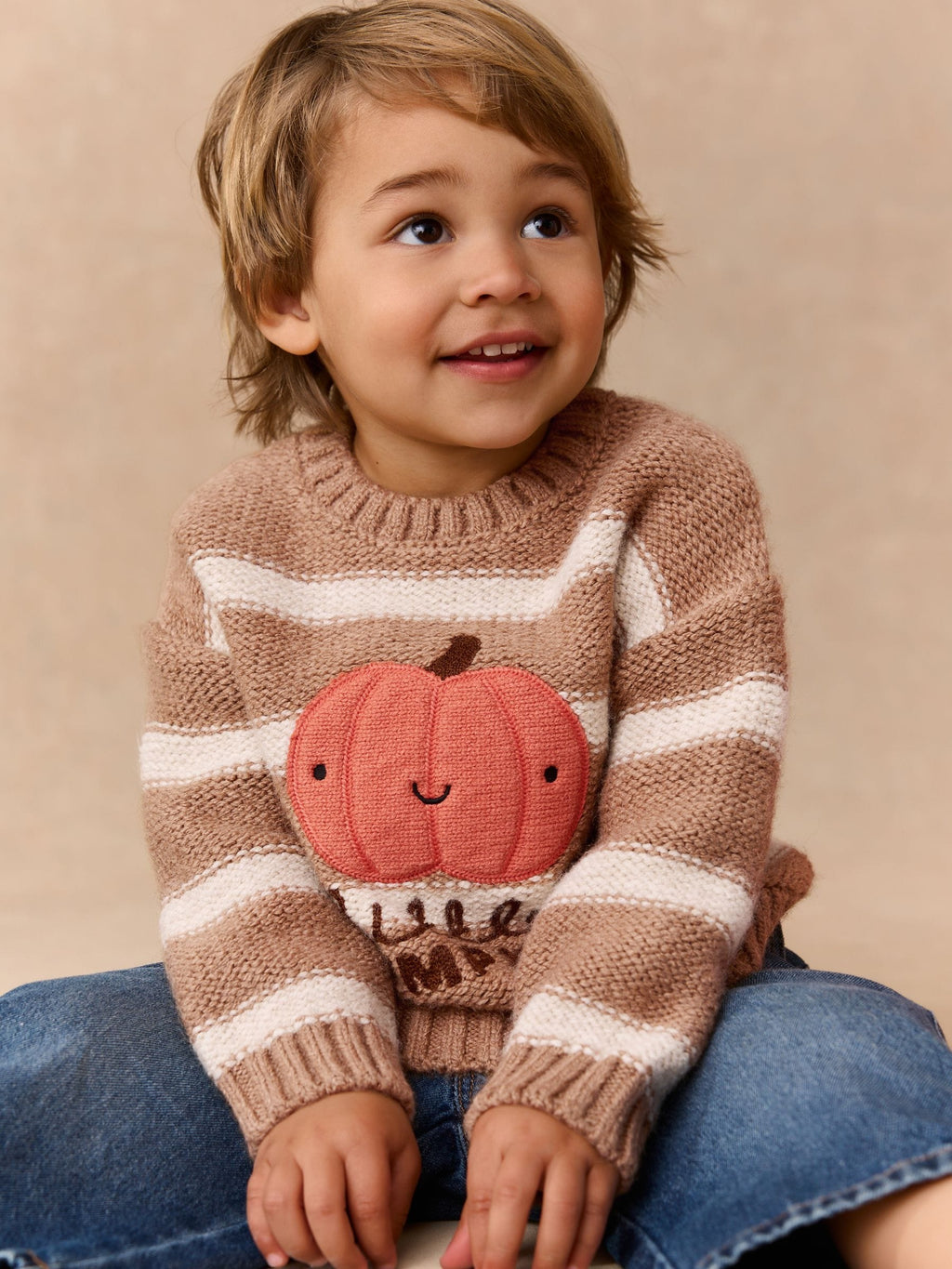 Neutral Pumpkin Halloween Knitted Crew Neck Jumper (3mths-7yrs)