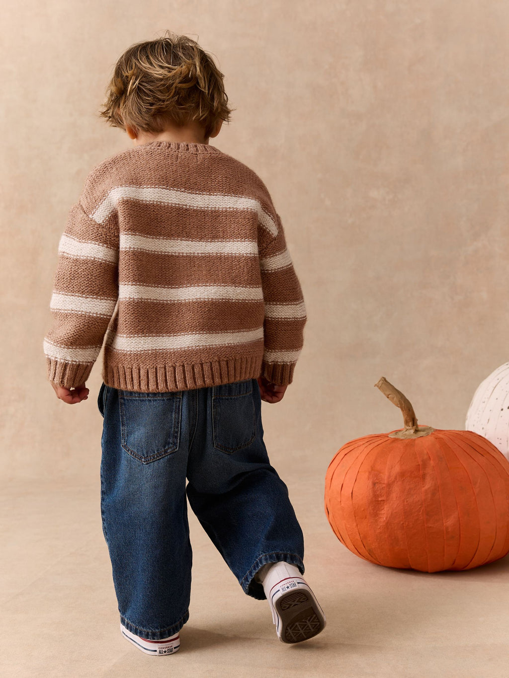 Neutral Pumpkin Halloween Knitted Crew Neck Jumper (3mths-7yrs)