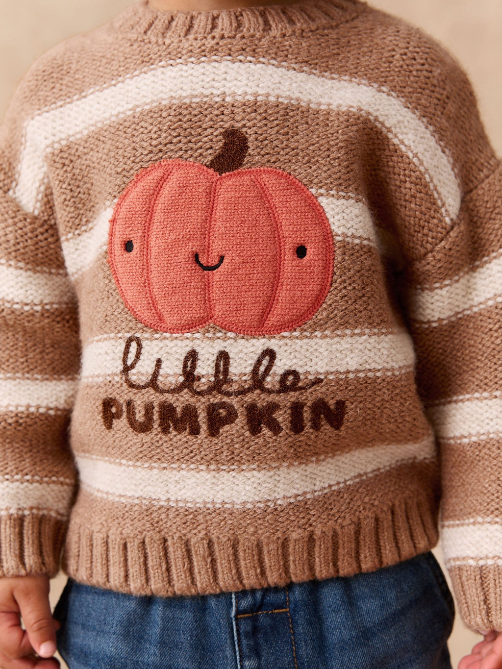 Neutral Pumpkin Halloween Knitted Crew Neck Jumper (3mths-7yrs)