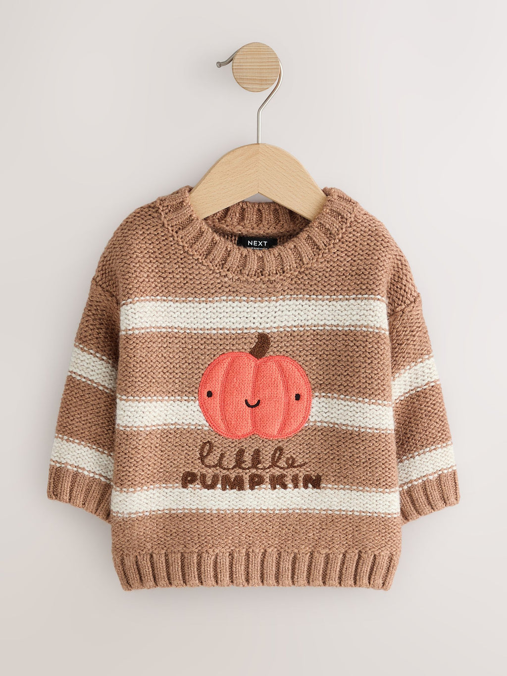 Neutral Pumpkin Halloween Knitted Crew Neck Jumper (3mths-7yrs)