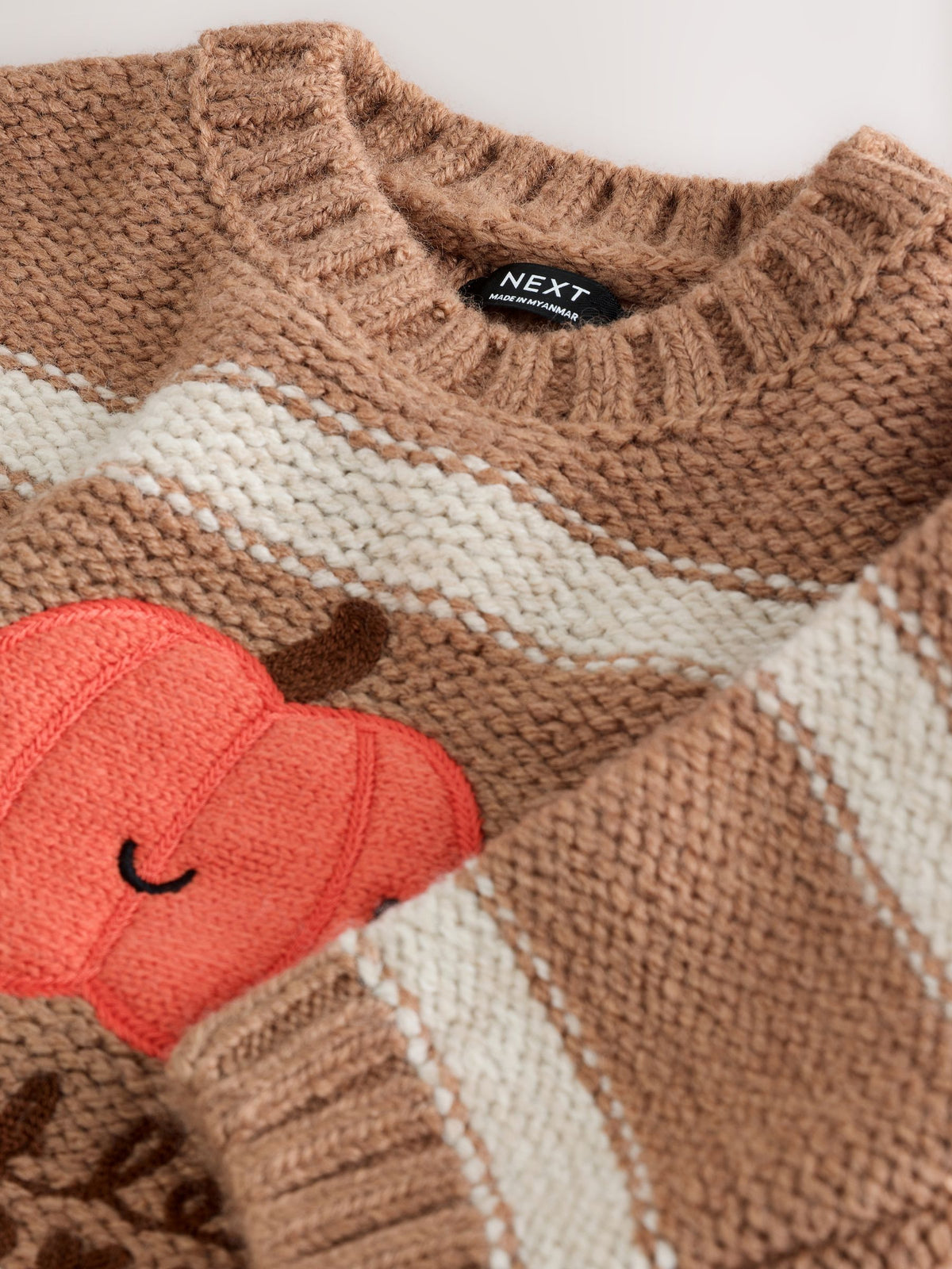 Neutral Pumpkin Halloween Knitted Crew Neck Jumper (3mths-7yrs)