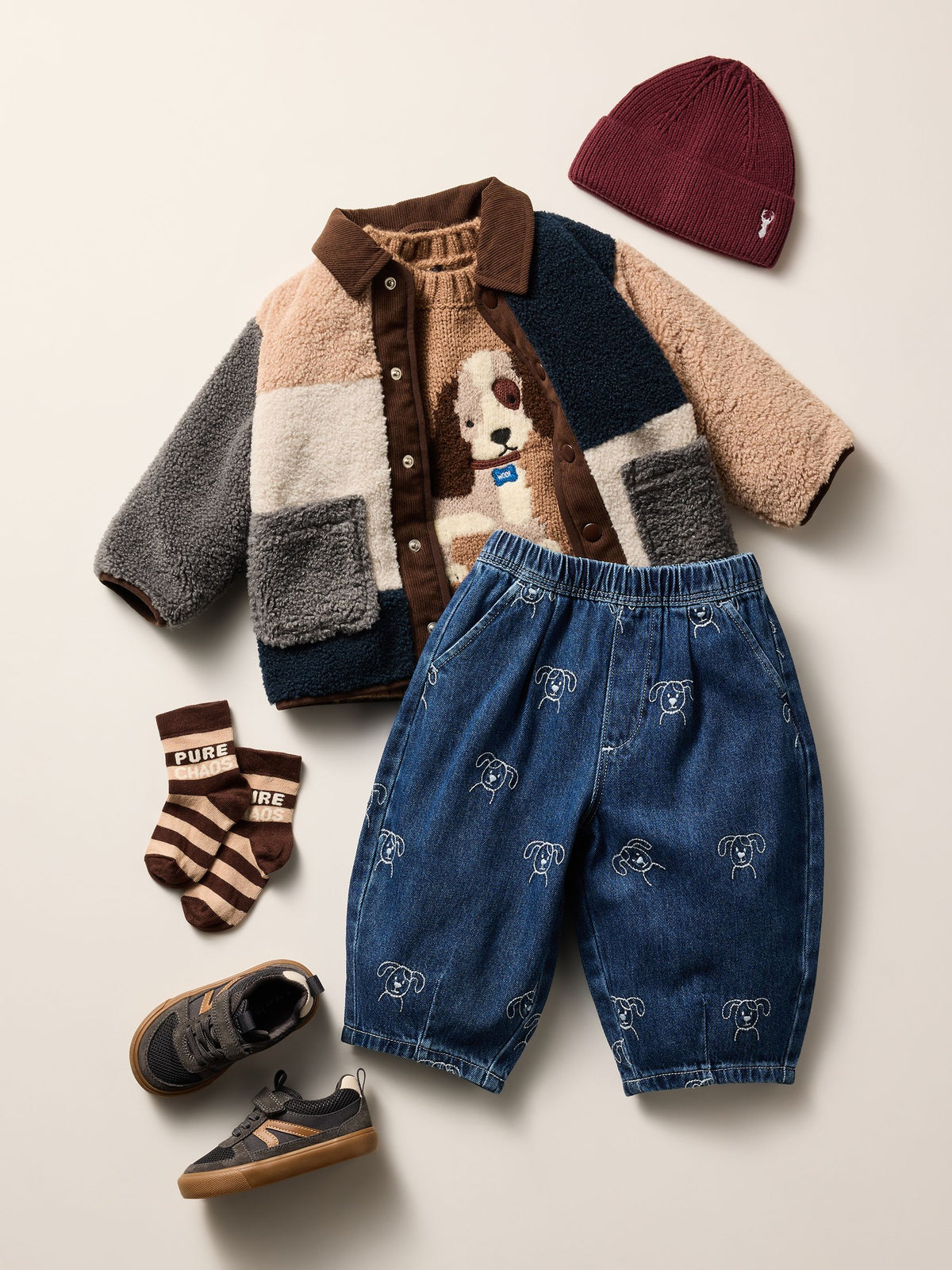 Chocolate Brown Dog Character Knitted Crew Neck Jumper (3mths-7yrs)