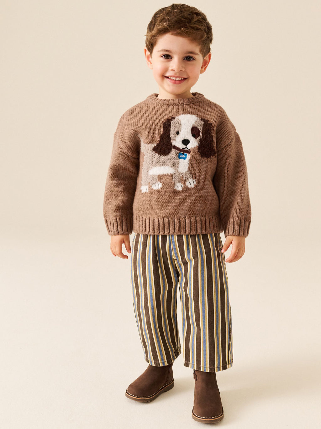 Chocolate Brown Dog Character Knitted Crew Neck Jumper (3mths-7yrs)
