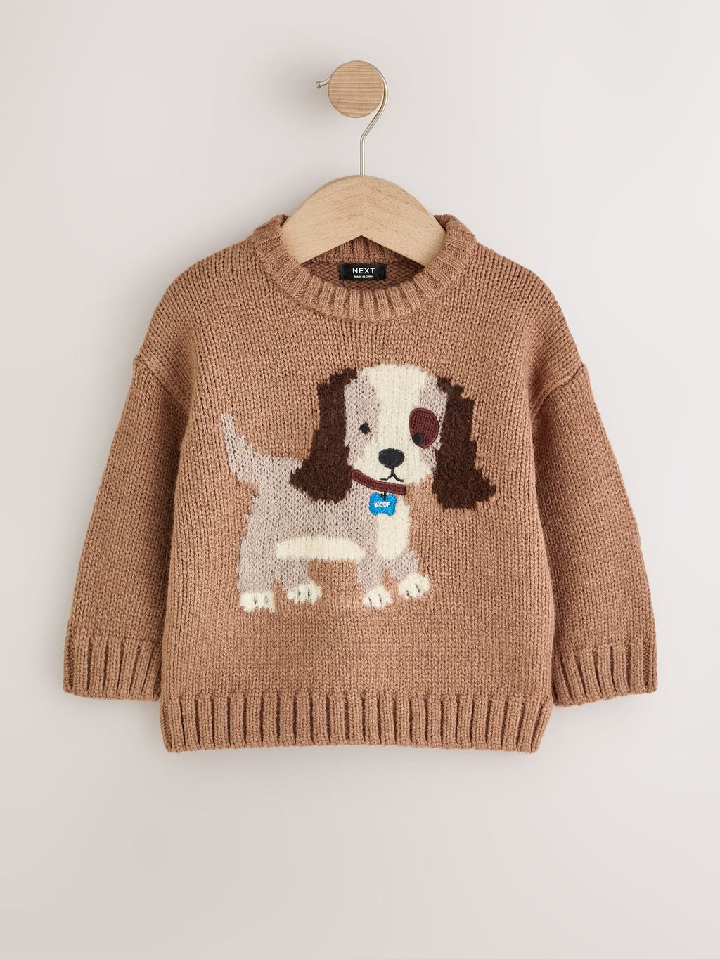 Chocolate Brown Dog Character Knitted Crew Neck Jumper (3mths-7yrs)