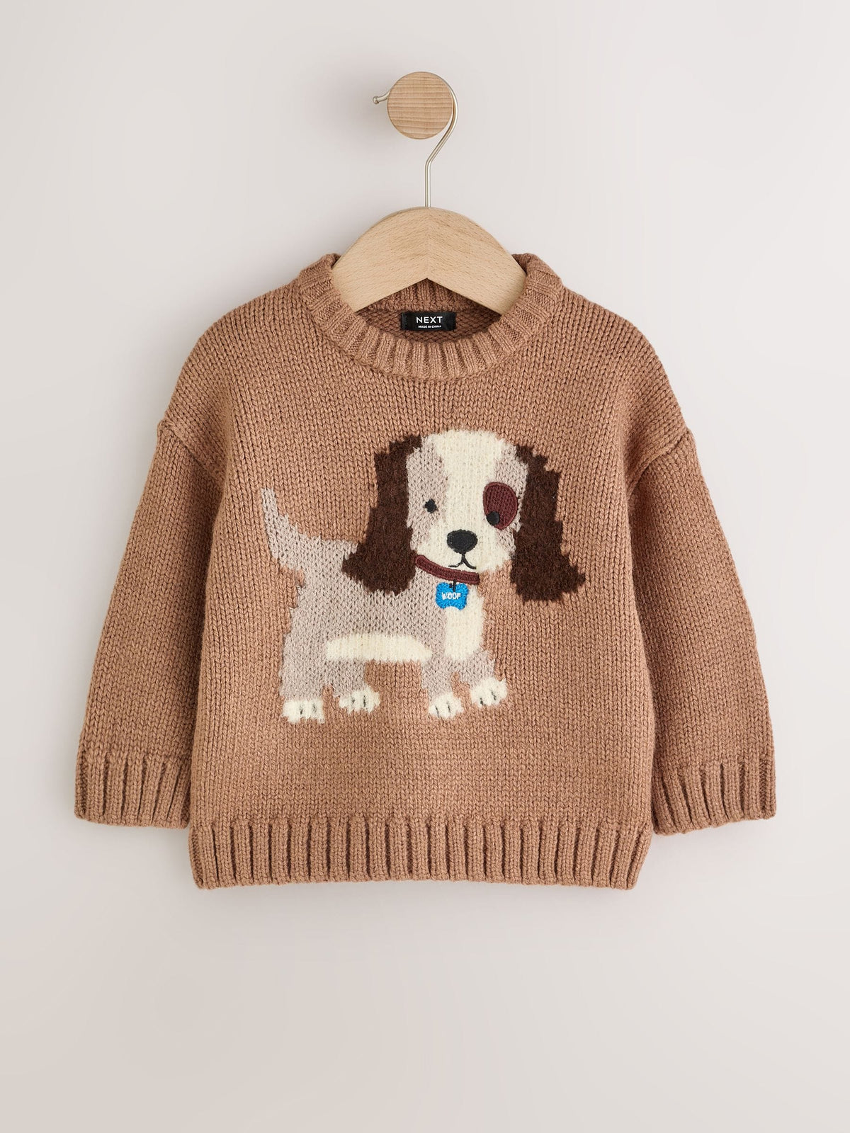 Chocolate Brown Dog Character Knitted Crew Neck Jumper (3mths-7yrs)