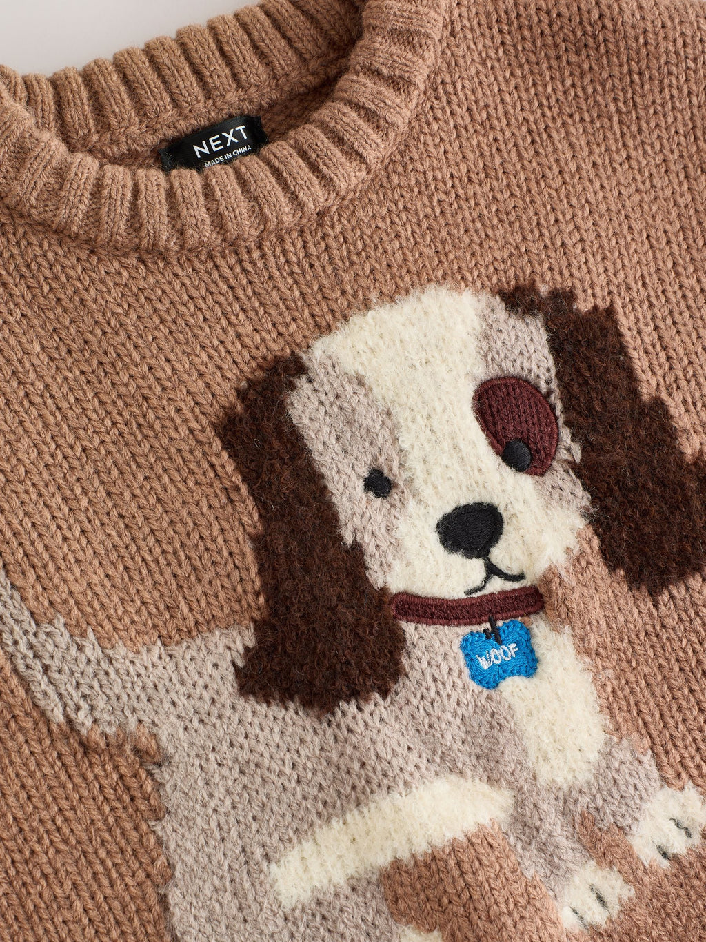 Chocolate Brown Dog Character Knitted Crew Neck Jumper (3mths-7yrs)