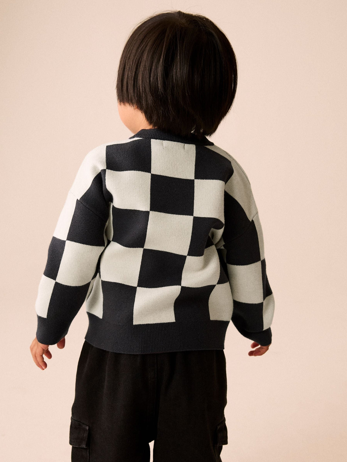Monochrome Checkerboard Knitted Crew Neck Jumper (3mths-7yrs)