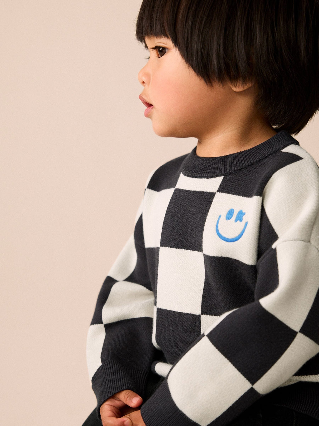 Monochrome Checkerboard Knitted Crew Neck Jumper (3mths-7yrs)