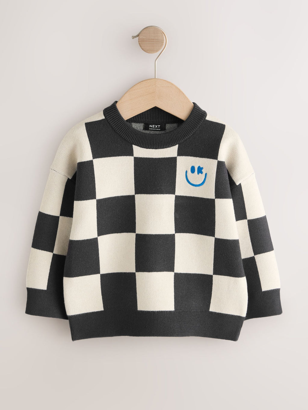 Monochrome Checkerboard Knitted Crew Neck Jumper (3mths-7yrs)
