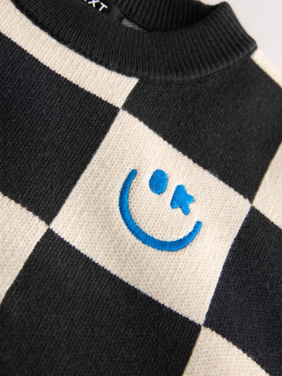 Monochrome Checkerboard Knitted Crew Neck Jumper (3mths-7yrs)