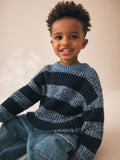 Blue/Navy Stripe Knitted Crew Neck Jumper (3mths-7yrs)