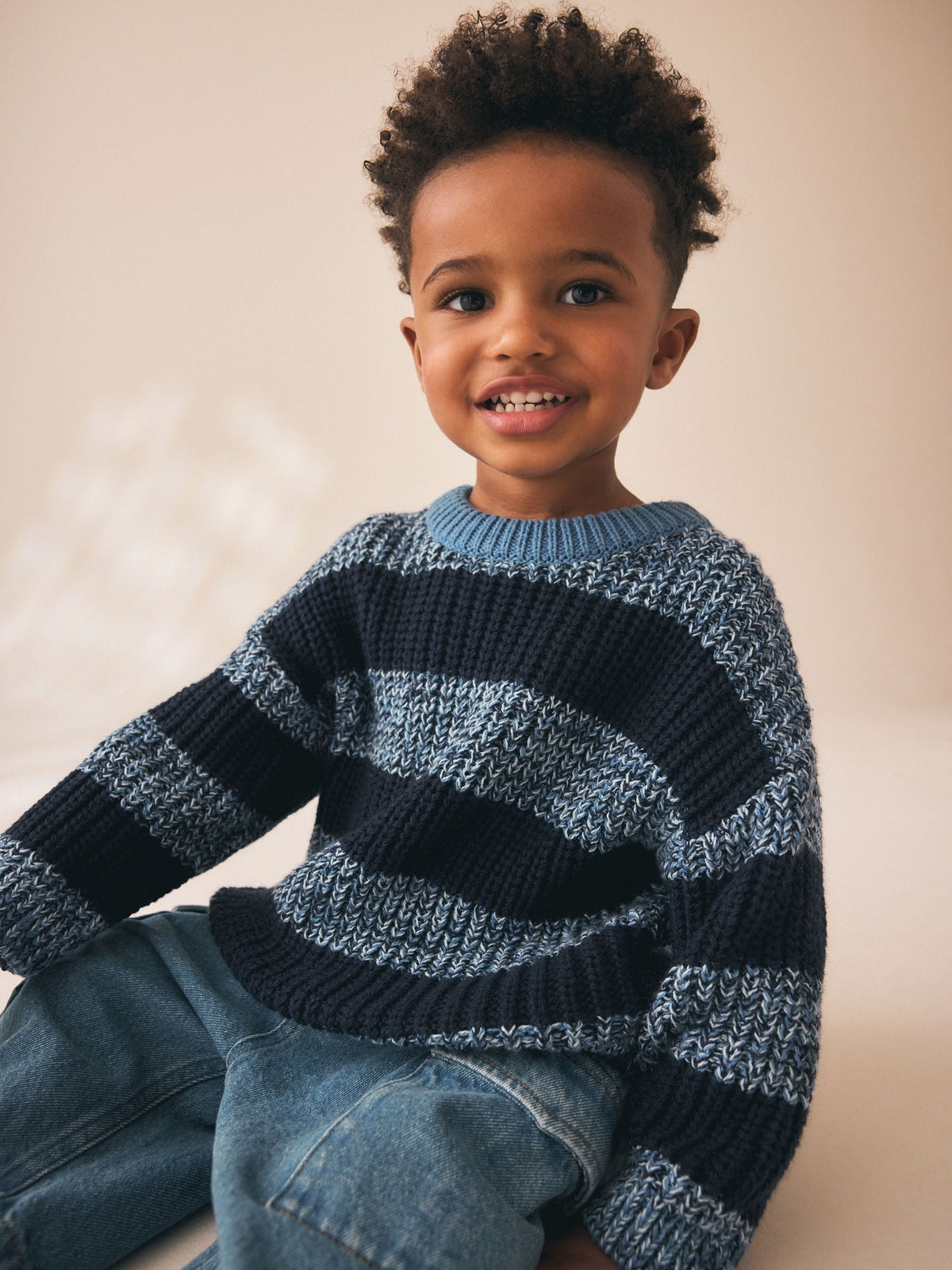 Blue/Navy Stripe Knitted Crew Neck Jumper (3mths-7yrs)