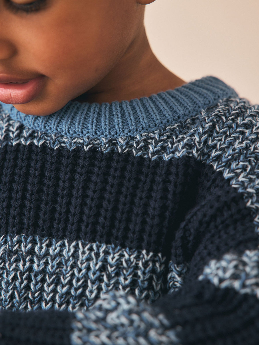 Blue/Navy Stripe Knitted Crew Neck Jumper (3mths-7yrs)