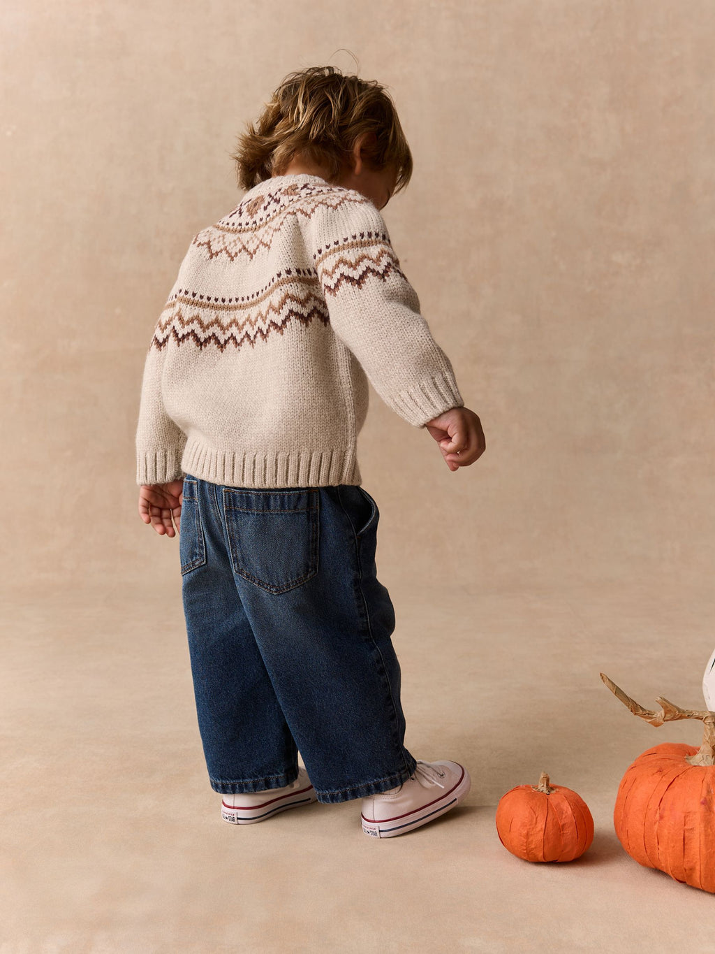 Neutral Pumpkin Fairisle Halloween Knitted Crew Neck Jumper (3mths-7yrs)
