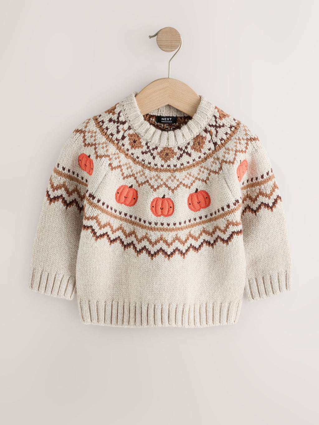 Neutral Pumpkin Fairisle Halloween Knitted Crew Neck Jumper (3mths-7yrs)