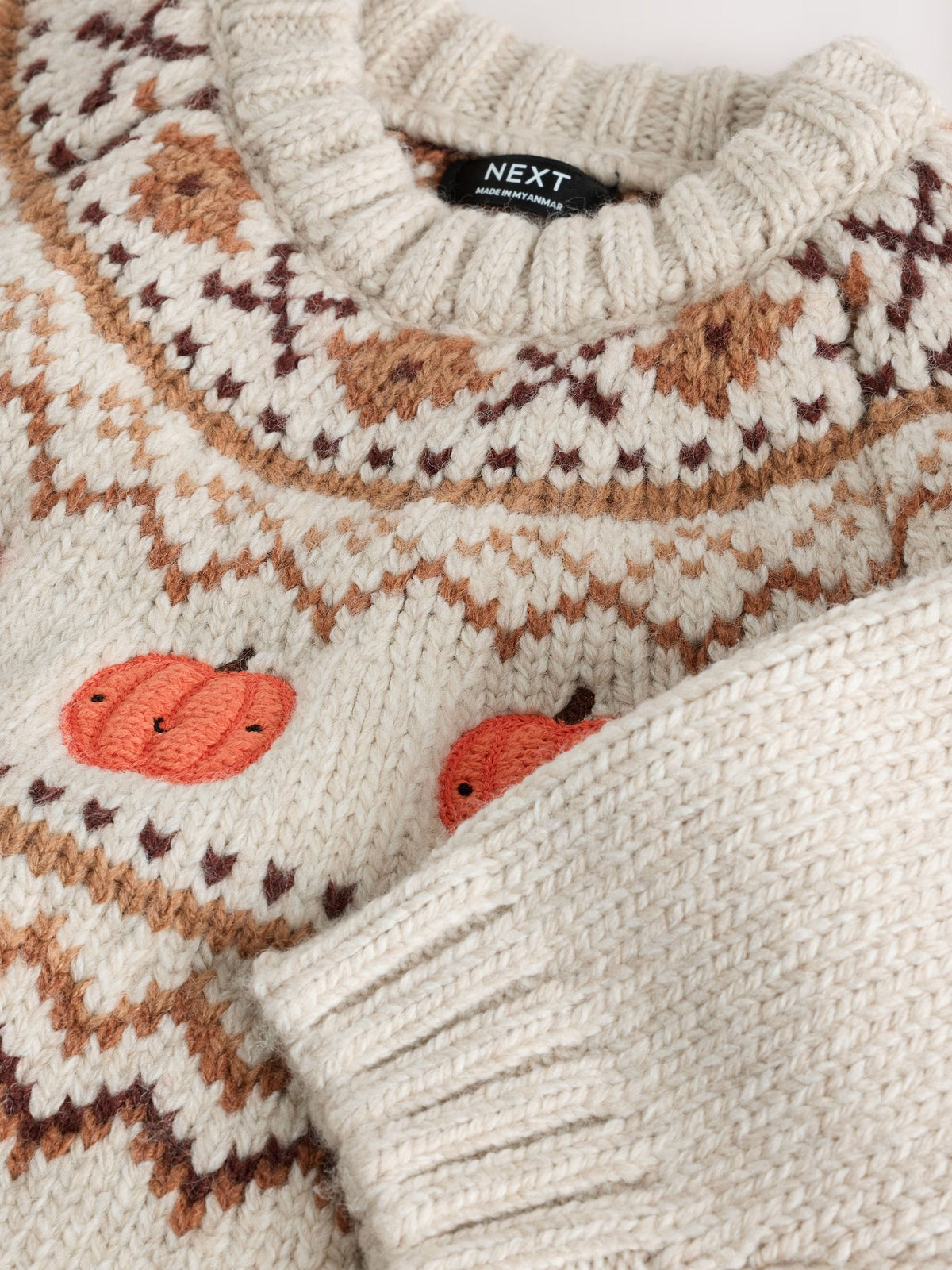 Neutral Pumpkin Fairisle Halloween Knitted Crew Neck Jumper (3mths-7yrs)