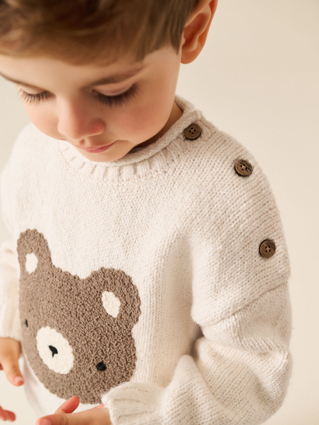 Neutral Bear Character Knitted Crew Neck Jumper (3mths-7yrs)