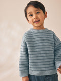Blue Chenille Stripe Knitted Crew Neck Jumper (3mths-7yrs)