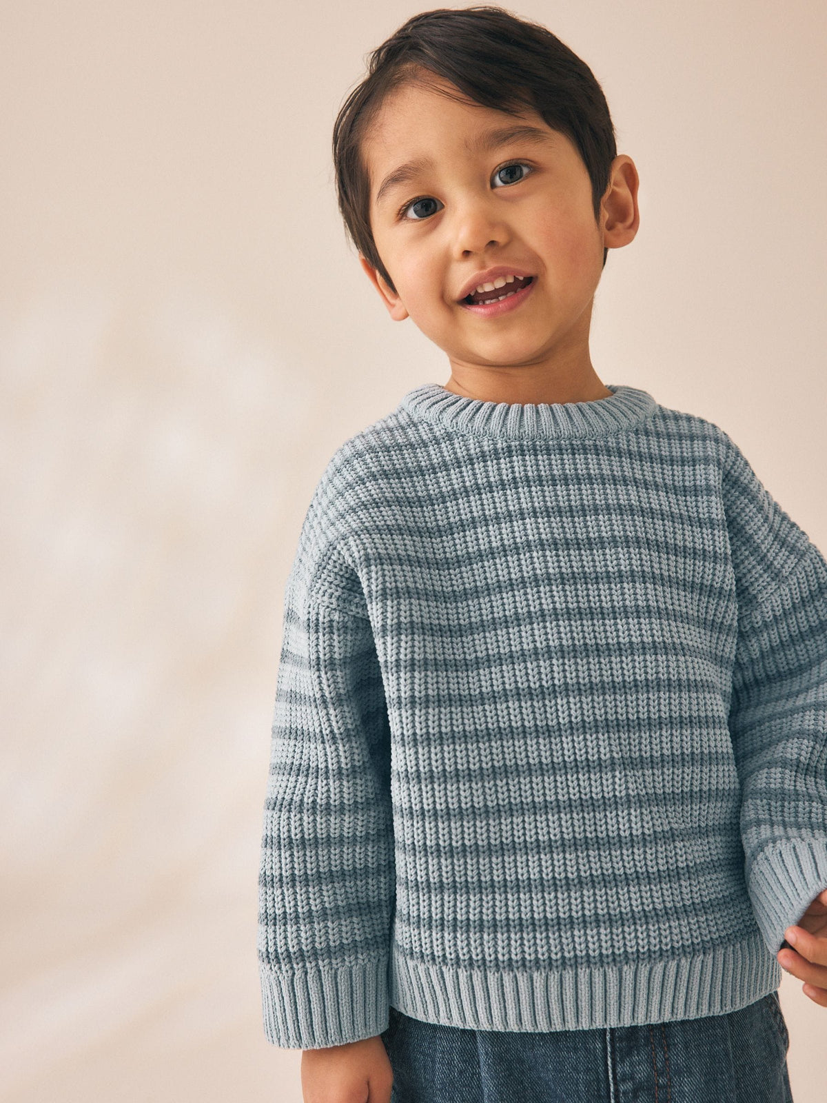 Blue Chenille Stripe Knitted Crew Neck Jumper (3mths-7yrs)