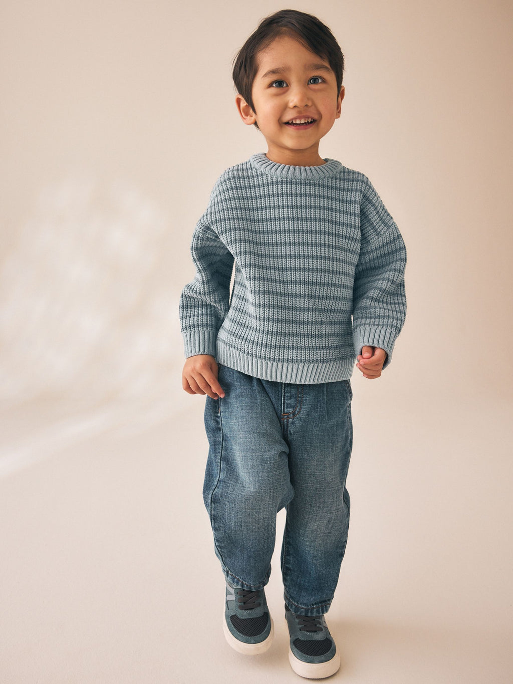 Blue Chenille Stripe Knitted Crew Neck Jumper (3mths-7yrs)