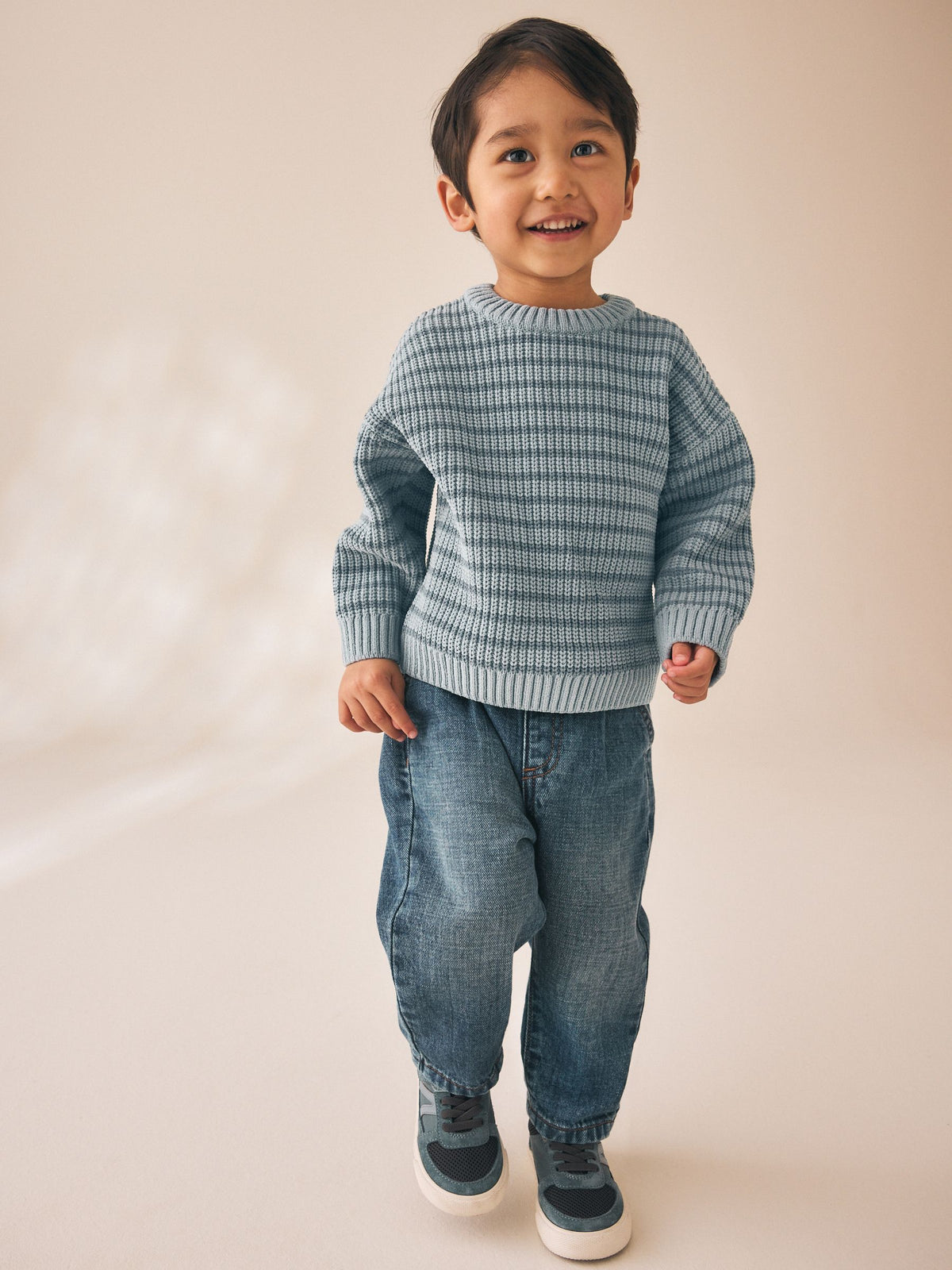 Blue Chenille Stripe Knitted Crew Neck Jumper (3mths-7yrs)