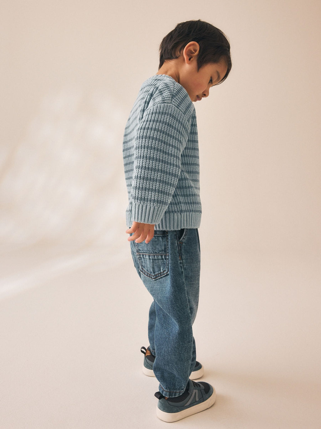 Blue Chenille Stripe Knitted Crew Neck Jumper (3mths-7yrs)