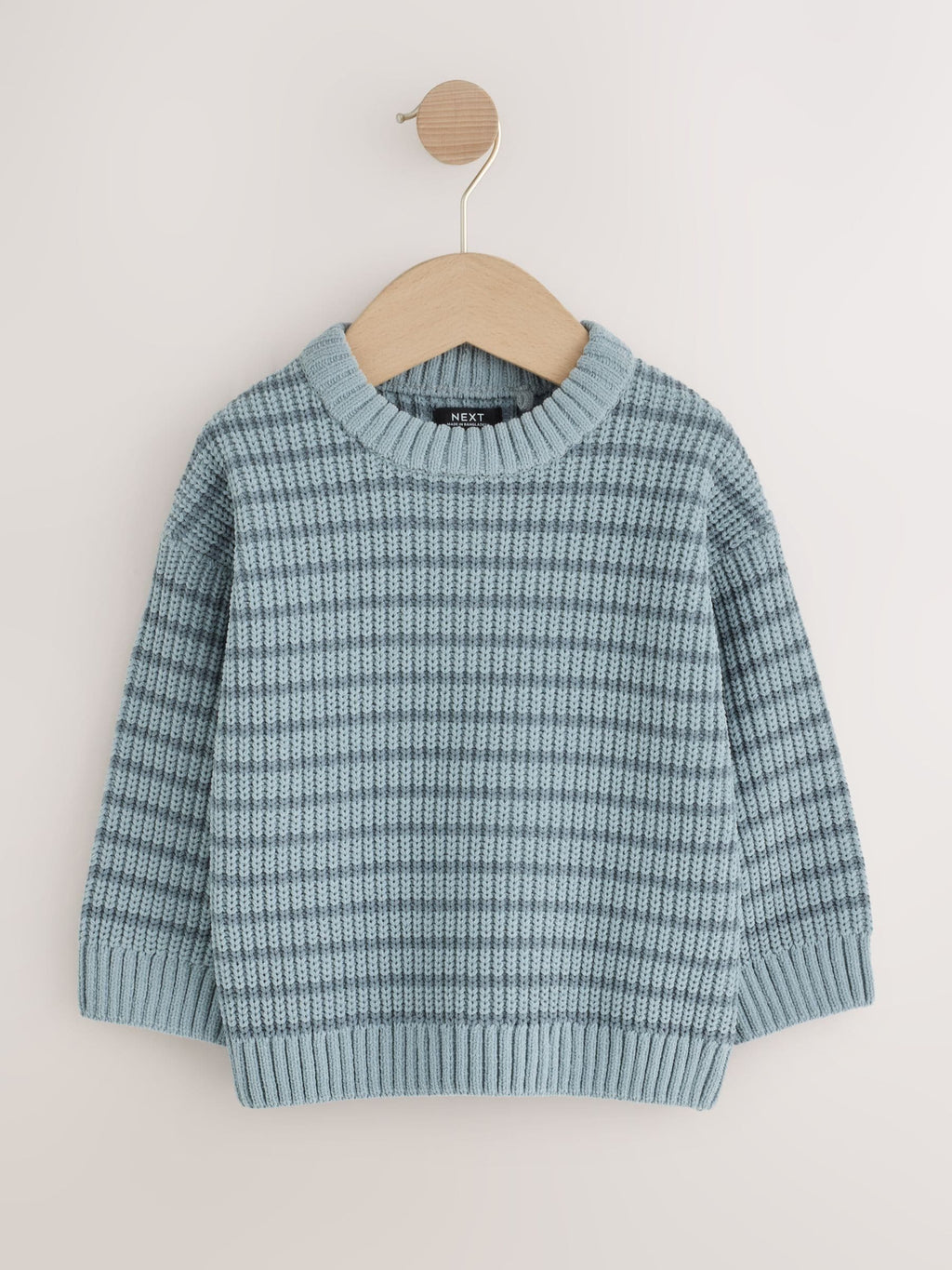 Blue Chenille Stripe Knitted Crew Neck Jumper (3mths-7yrs)