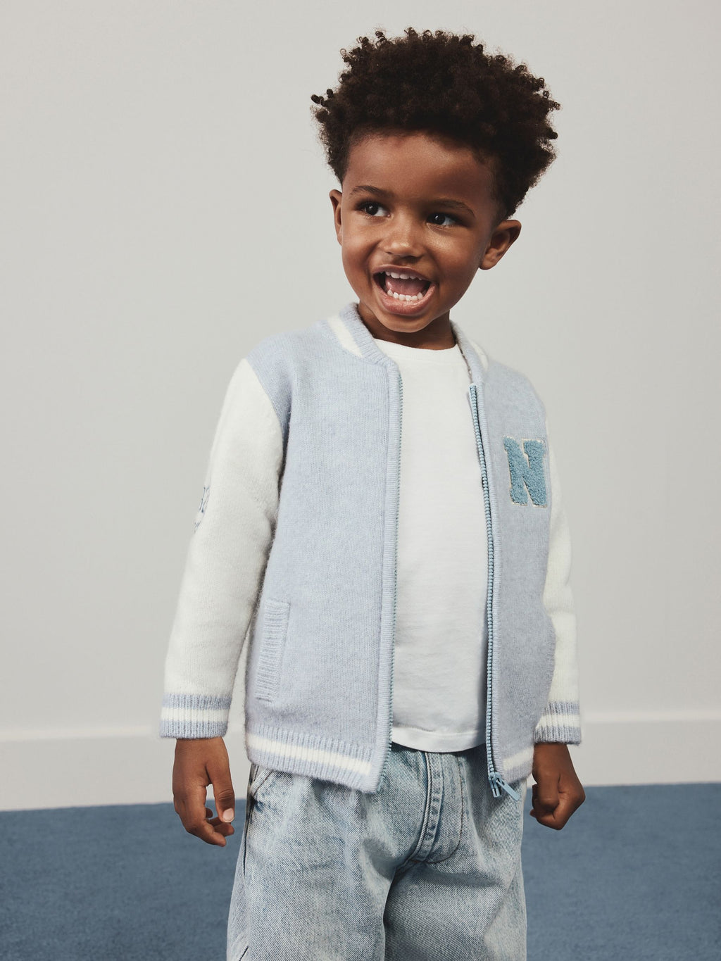 Blue Zip Through Varsity Bomber Cardigan (3mths-7yrs)
