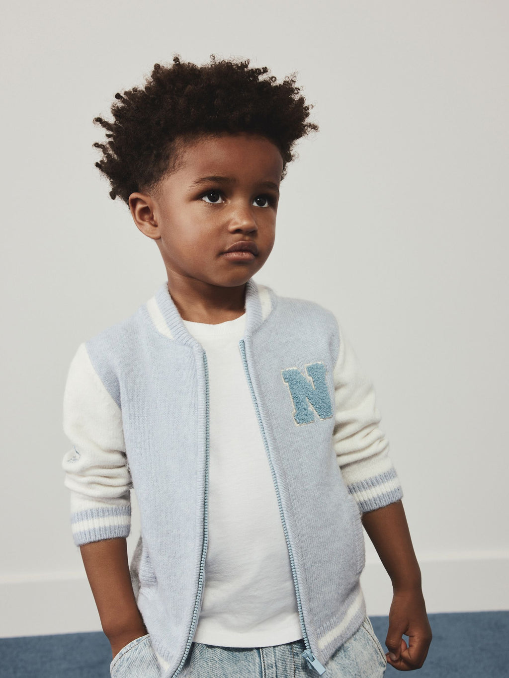 Blue Zip Through Varsity Bomber Cardigan (3mths-7yrs)