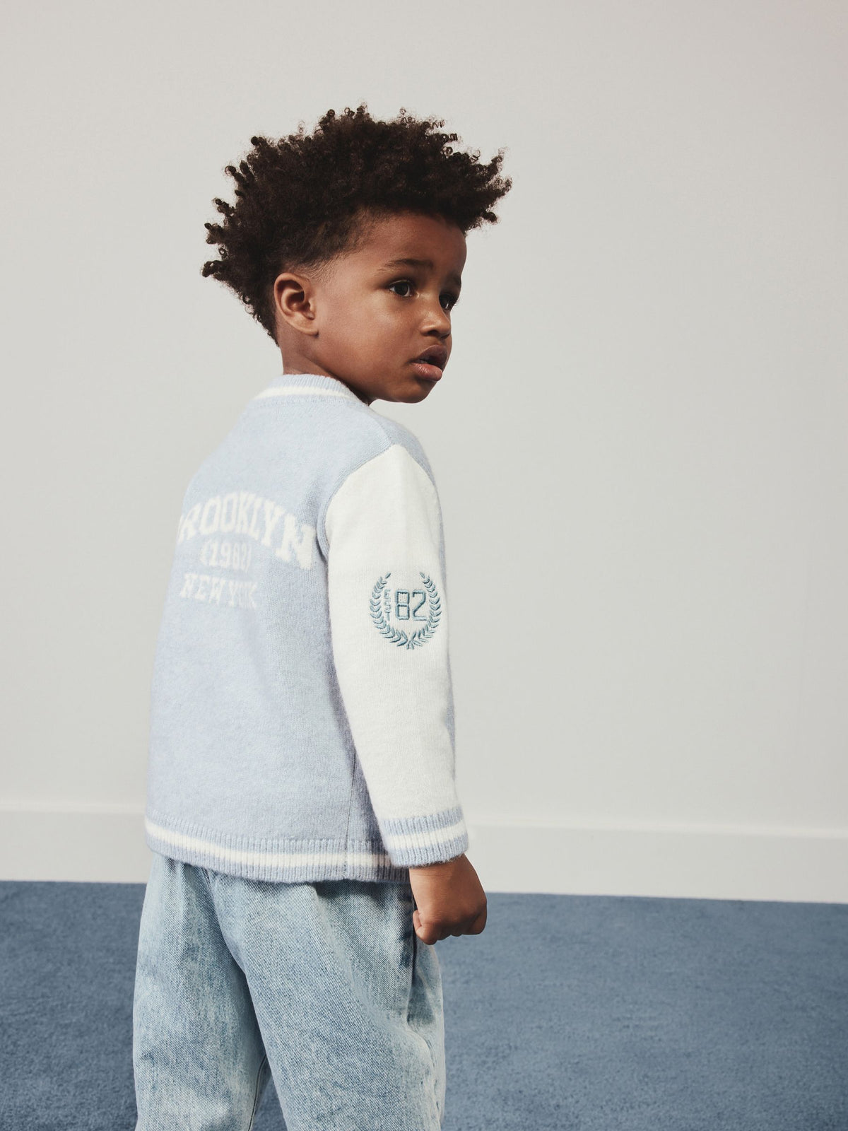 Blue Zip Through Varsity Bomber Cardigan (3mths-7yrs)