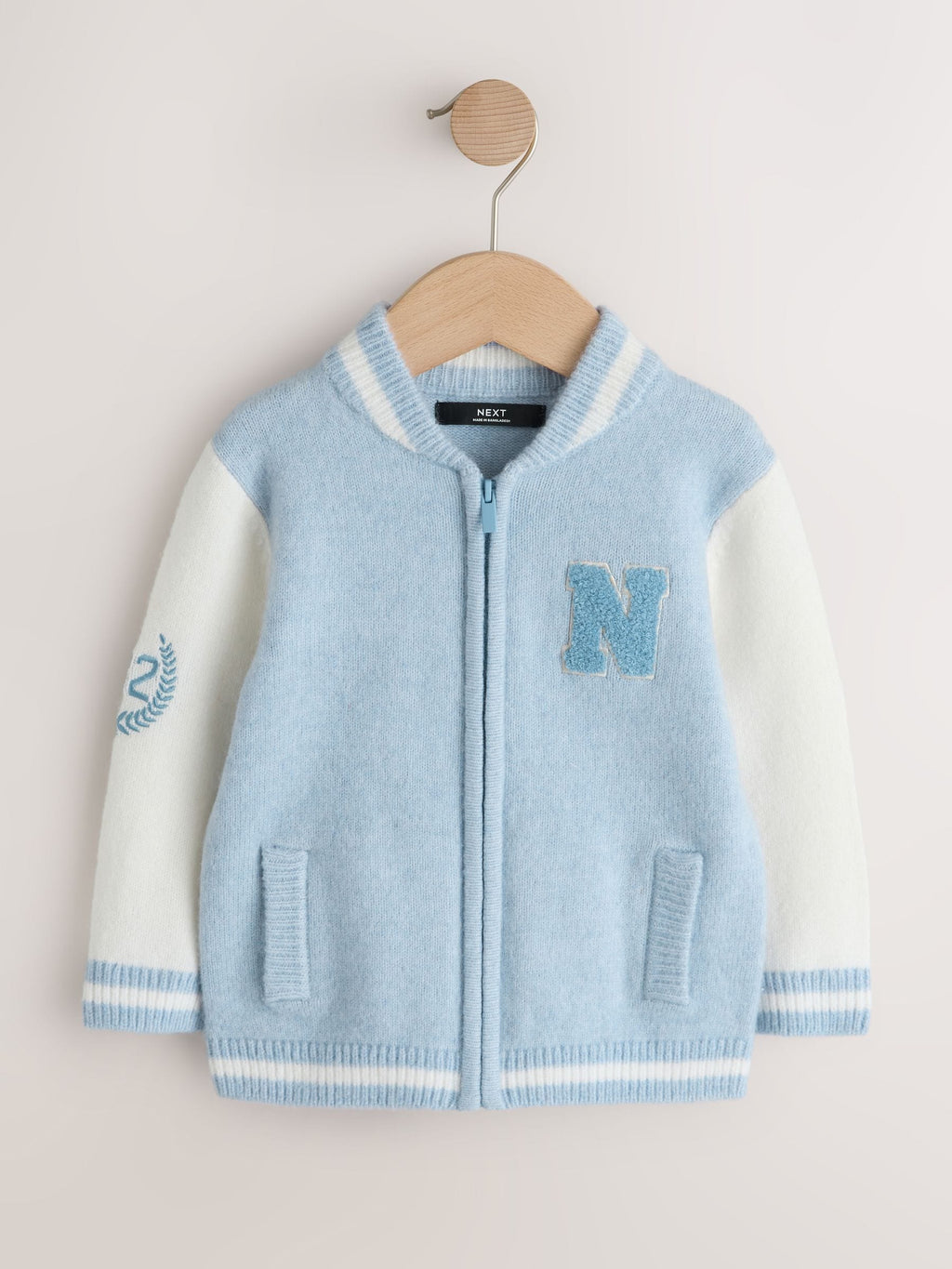 Blue Zip Through Varsity Bomber Cardigan (3mths-7yrs)