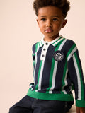 Green/Navy Stripe Knitted Polo Shirt (3mths-7yrs)