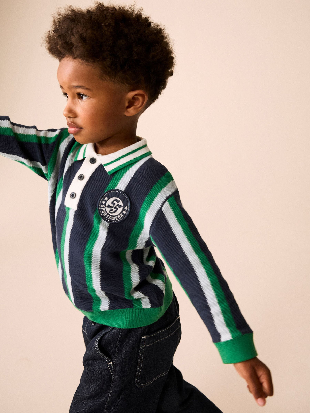 Green/Navy Stripe Knitted Polo Shirt (3mths-7yrs)