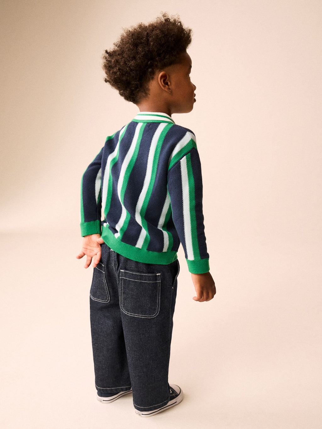 Green/Navy Stripe Knitted Polo Shirt (3mths-7yrs)